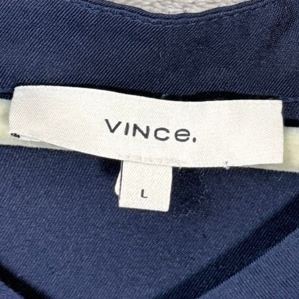 Vince Womens Silk Blend Utility Blouse L Navy Blue Short Sleeve Minimalist Shirt - Picture 7 of 8